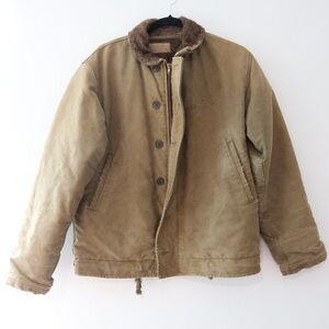 Vintage 40s US Navy N-1 Deck Jacket Alpaca Lined Tan Khaki Brown Size 40 WWII
